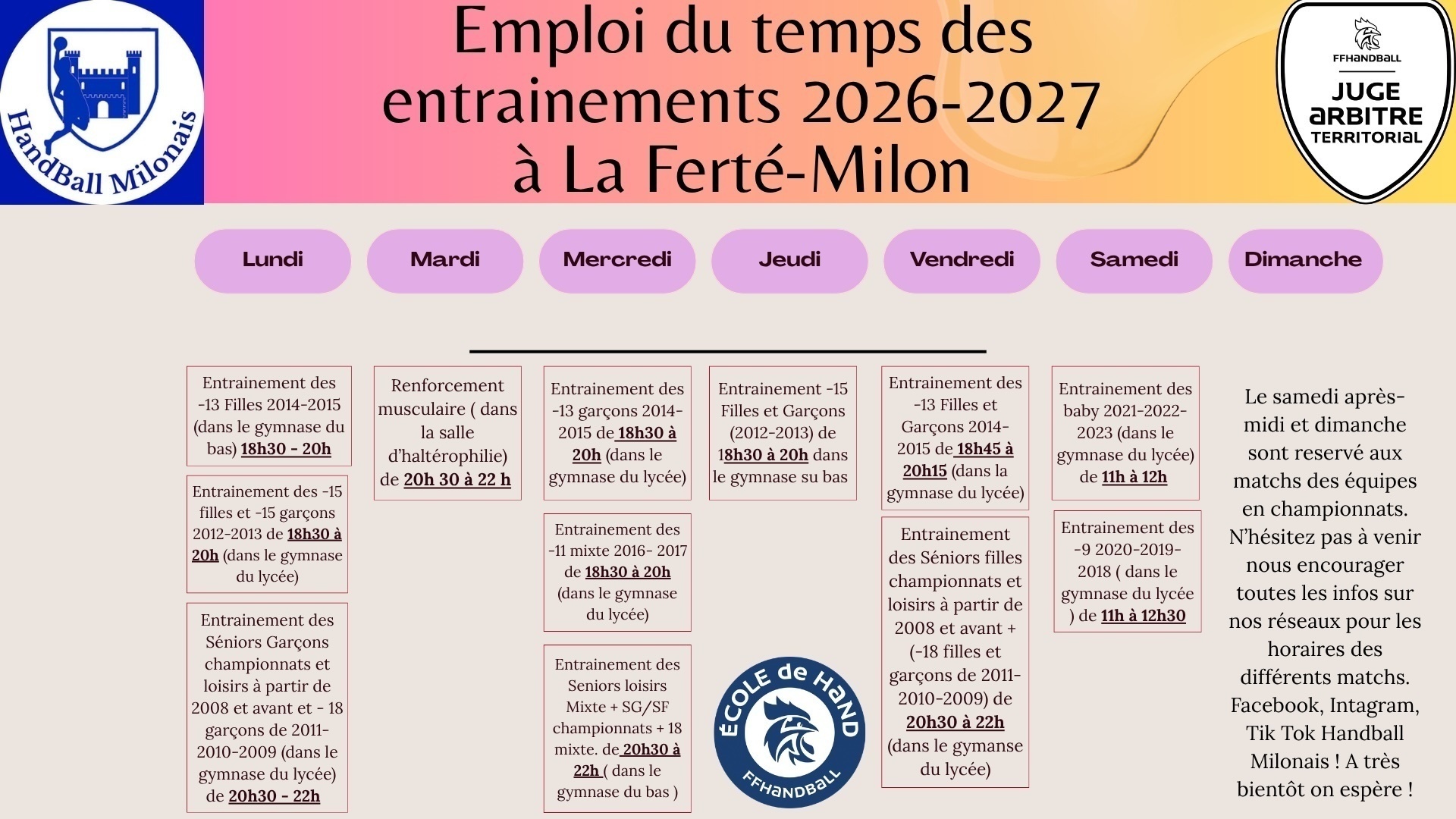 Horaires Handball