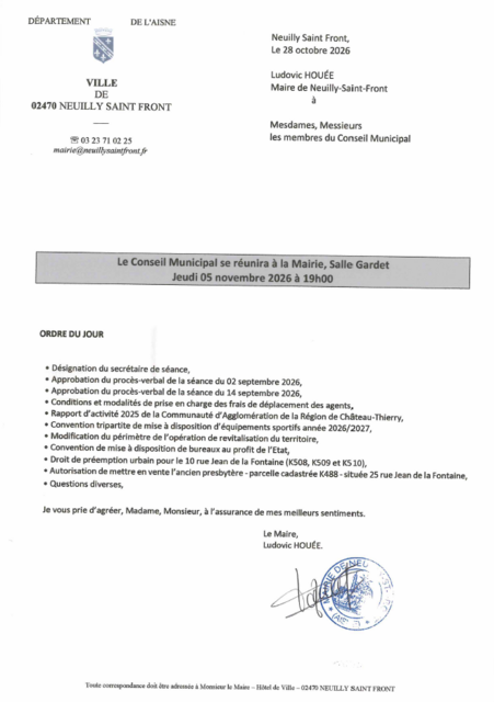 Avis réunion conseil municipal 05-11-2026